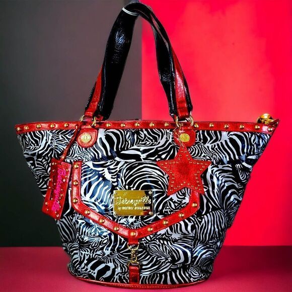Betsey Johnson metallic red black animal print star tote - Picture 1 of 7